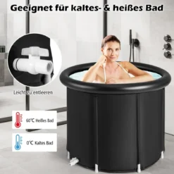 Faltbare Badewanne mit Tragetasche & Reparaturset & Abdeckung Tragbares Eisbad Schwarz