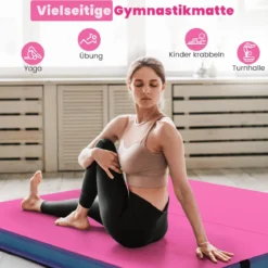 Faltbare Gymnastikmatte 122 x 122 x 10 cm dicke zweifach faltbare Gymnastik-Tumbling-Matte Rosa