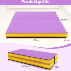 Faltbare Gymnastikmatte 122 x 122 x 10 cm dicke zweifach faltbare Gymnastik-Tumbling-Matte mit Kunstlederbezug Lila