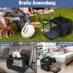 Faltbare Hundebox mit 2 Öffnungen & Fenster & Netzkorb Hund Transportbox Hundetasche