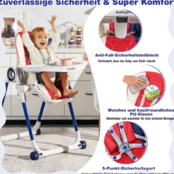 Faltbarer Baby Hochstuhl mit 6 verstellbaren Höhen & abnehmbare Doppeltabletts Bunt