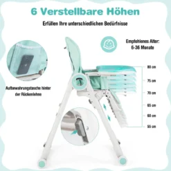 Faltbarer Baby Hochstuhl mit 6 verstellbaren Höhen & abnehmbare Doppeltabletts Grün