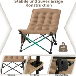 Faltbarer Campingstuhl mit Verstellbarer Rückenlehne & 225 kg Tragfähigkeit Klappstuhl Khaki