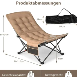 Faltbarer Campingstuhl mit Verstellbarer Rückenlehne & 225 kg Tragfähigkeit Klappstuhl Khaki