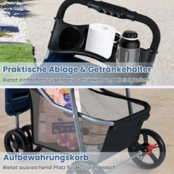 Faltbarer Haustierwagen leichter Katzen-Spazierwagen mit verstellbarem Sonnendach Blau