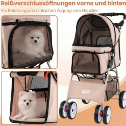 Faltbarer Haustierwagen mit atmungsaktivem Netz wasserfestem Bezug Geländereifen Beige