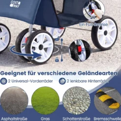 Faltbarer Haustierwagen mit atmungsaktivem Netz wasserfestem Bezug Geländereifen Blau