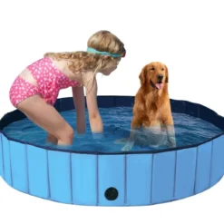 Faltbarer Hunde Swimmingpool Drinnen Draußen Auslaufsicherer Haustier Pool mit Drehbarem Ablassventil 140*30cm Blau