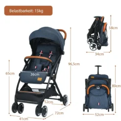 Faltbarer Kinderwagen mit Verstellbare Rückenlehne & Fußstütze & Verdeck