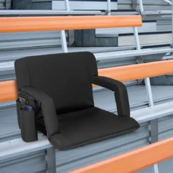 Faltbarer Stadionsitz Gepolsterter Stadionstuhl mit 6-fach Verstellbare Rückenlehne Schwarz
