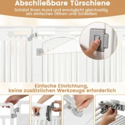 Faltbarer Welpenlaufstall mit 8 Paneelen & Abschließbarer Tür & & Bodennägeln Weiß