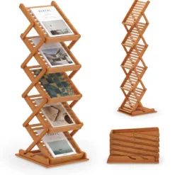 Faltbarer Zeitschriftenständer mit 5 Ablagefächern aus Bambus 40 x 35 x 146 cm Walnuss