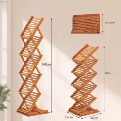 Faltbarer Zeitschriftenständer mit 5 Ablagefächern aus Bambus 40 x 35 x 146 cm Walnuss