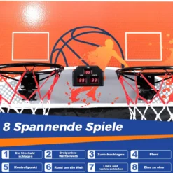 Faltbares Arcade Basketball Spiel Kinder Basketballkorb mit 8 spannenden Spielmodi elektronische Punktezählsystem