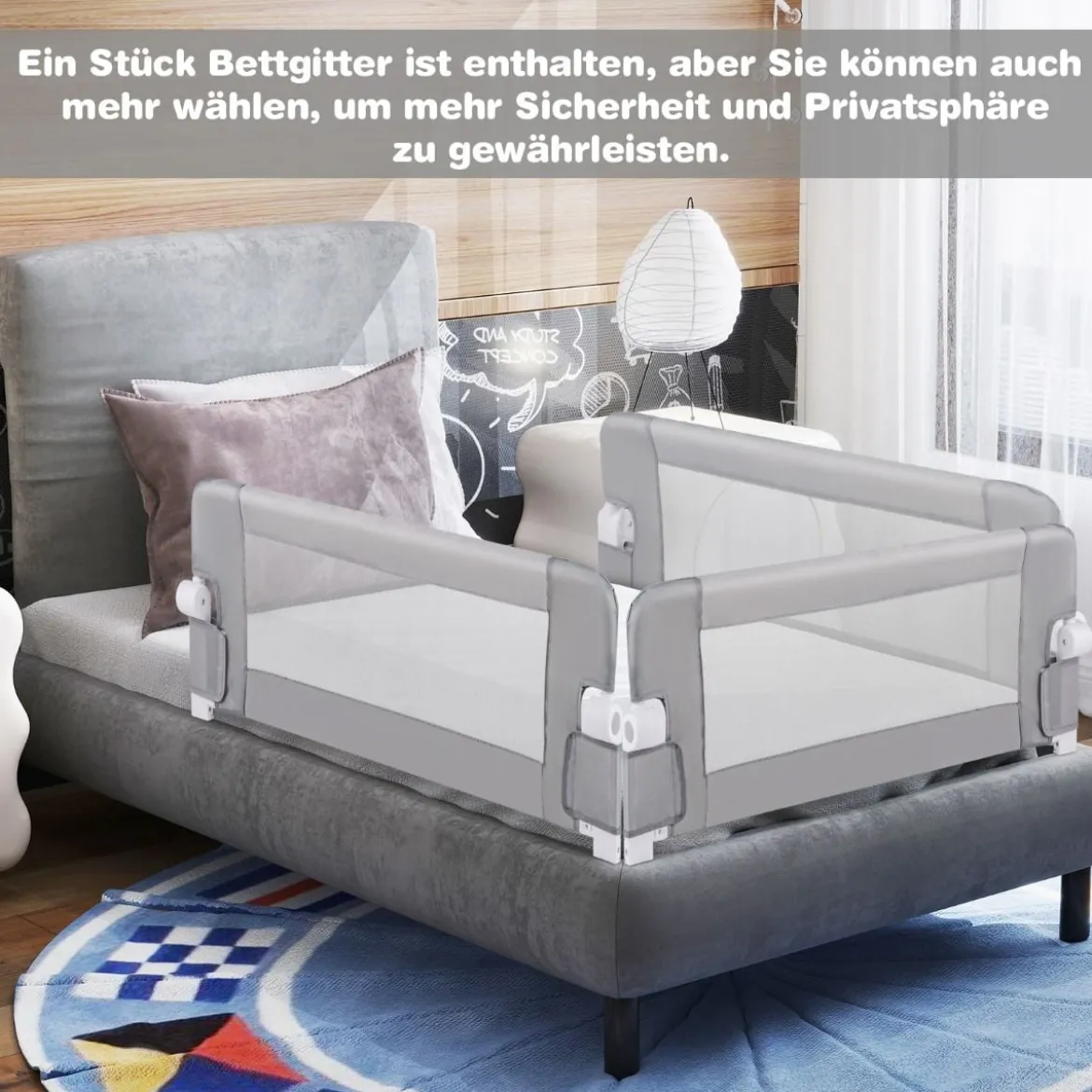 Faltbares Bettgitter Sicherheitsgitter für Kleinkinder Bettschutzgitter mit Gurt 105 x 40 x 42 cm Grau