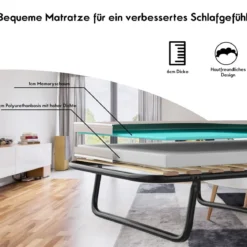 Faltbares Bett mit Luxuriöser Memoryschaum Matratze Komplett Bett 190 x 80 x 32 cm Schwarz + Weiß