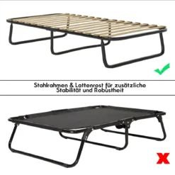 Faltbares Bett mit Luxuriöser Memoryschaum Matratze Komplett Bett 190 x 80 x 32 cm Schwarz + Weiß