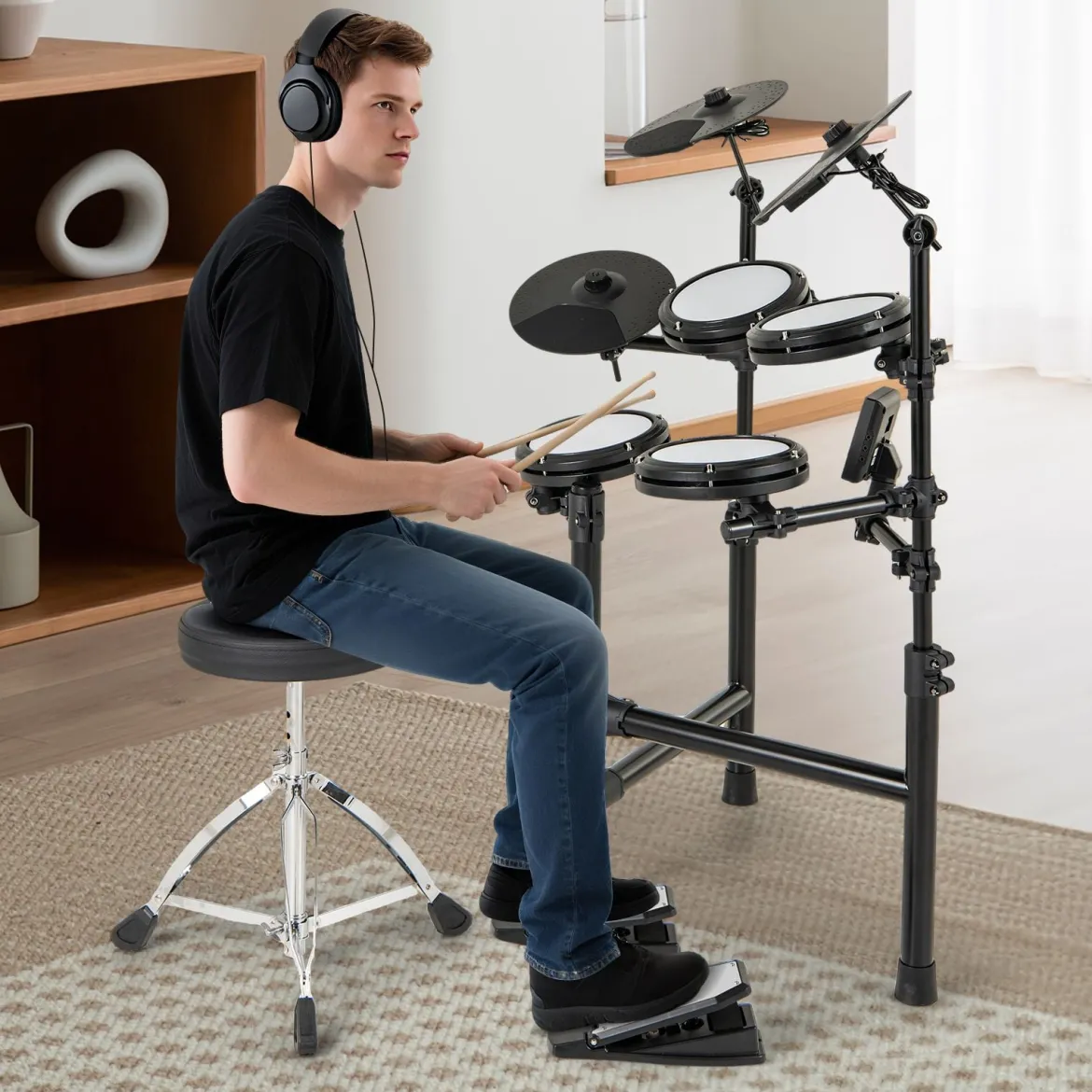 Faltbares E-Drum Set mit Mesh Pads & 150 Sounds & 10 Demos 7 Teiliges E-Schlagzeug Komplettset