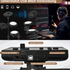 Faltbares E-Drum Set mit Mesh Pads & 150 Sounds & 10 Demos 7 Teiliges E-Schlagzeug Komplettset