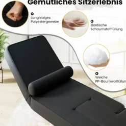 Faltbares Faulsofa Gaming-Bodensessel mit 5-fach verstellbarer Rückenlehne Fußablage & Tischplatte Schwarz