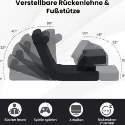 Faltbares Faulsofa Gaming-Bodensessel mit 5-fach verstellbarer Rückenlehne Fußablage & Tischplatte Schwarz