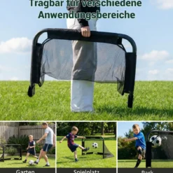 Faltbares Fußballtor Pop-up-Tor für Fußball mit Zielwand Klapptor mit Verankerungssystem Schwarz