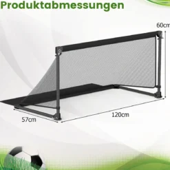 Faltbares Fußballtor 120x57x60cm Metallrahmen PE Netz Erdspieße für Outdoor Training Schwarz