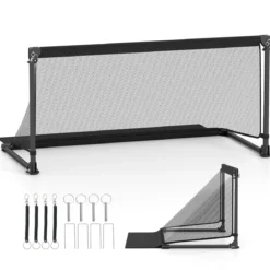 Faltbares Fußballtor 120x57x60cm Metallrahmen PE Netz Erdspieße für Outdoor Training Schwarz