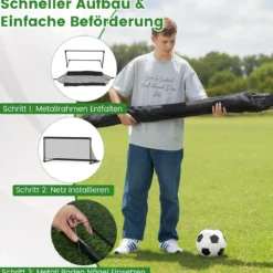 Faltbares Fußballtor 150x71x76cm Metallrahmen Wetterfestes PE Netz Erdspieße Einfach Montierbar für Outdoor Training Schwarz