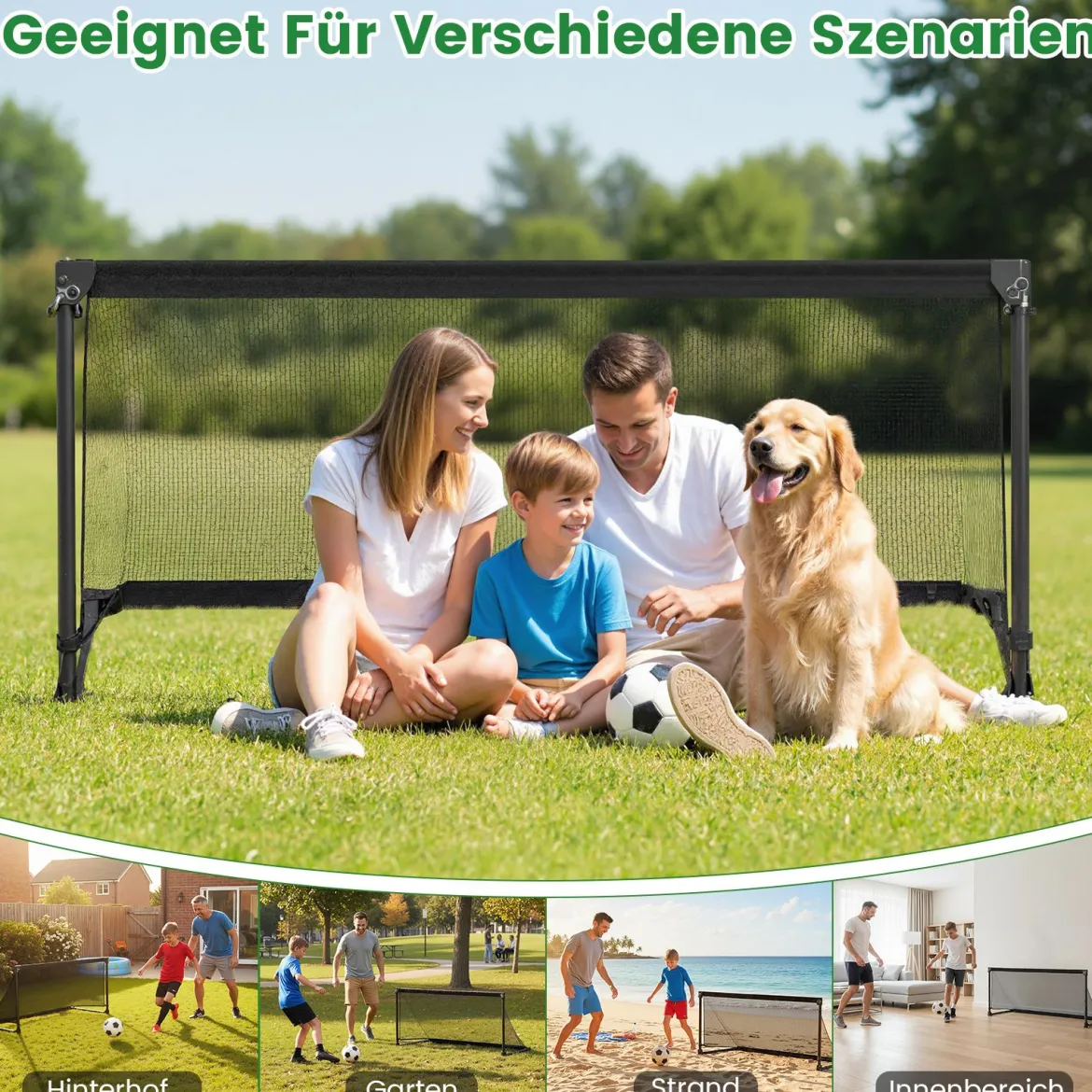 Faltbares Fußballtor 150x71x76cm Metallrahmen Wetterfestes PE Netz Erdspieße Einfach Montierbar für Outdoor Training Schwarz