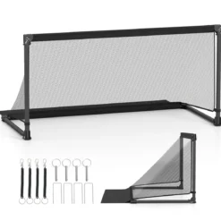 Faltbares Fußballtor 150x71x76cm Metallrahmen Wetterfestes PE Netz Erdspieße Einfach Montierbar für Outdoor Training Schwarz