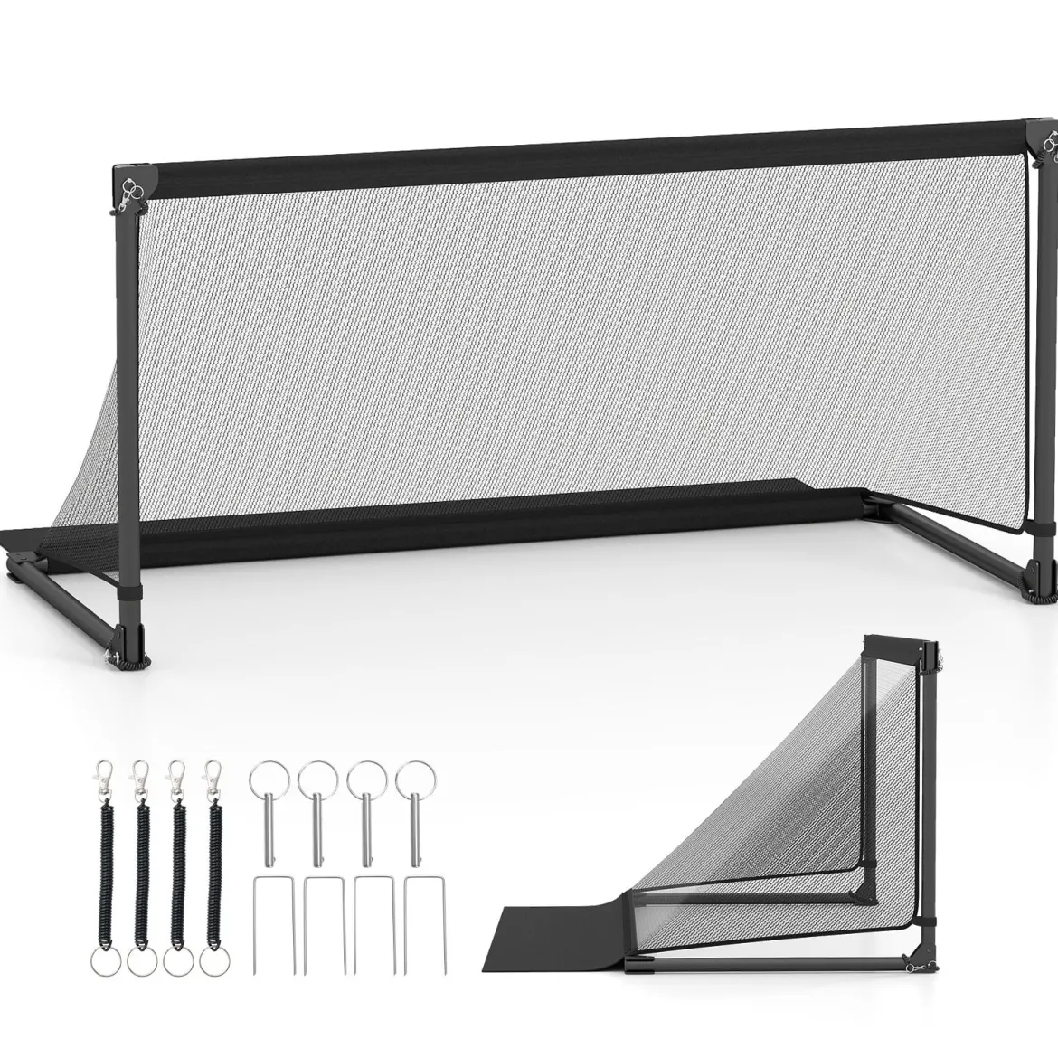 Faltbares Fußballtor 150x71x76cm Metallrahmen Wetterfestes PE Netz Erdspieße Einfach Montierbar für Outdoor Training Schwarz