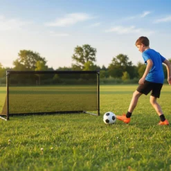 Faltbares Fußballtor 150x71x76cm Metallrahmen Wetterfestes PE Netz Erdspieße Einfach Montierbar für Outdoor Training Schwarz