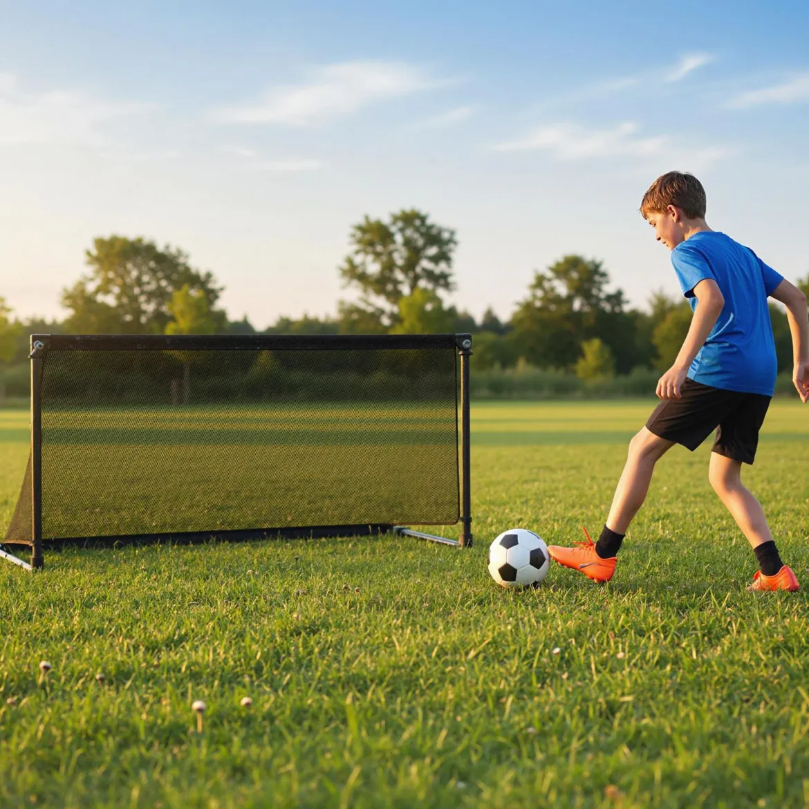 Faltbares Fußballtor 150x71x76cm Metallrahmen Wetterfestes PE Netz Erdspieße Einfach Montierbar für Outdoor Training Schwarz