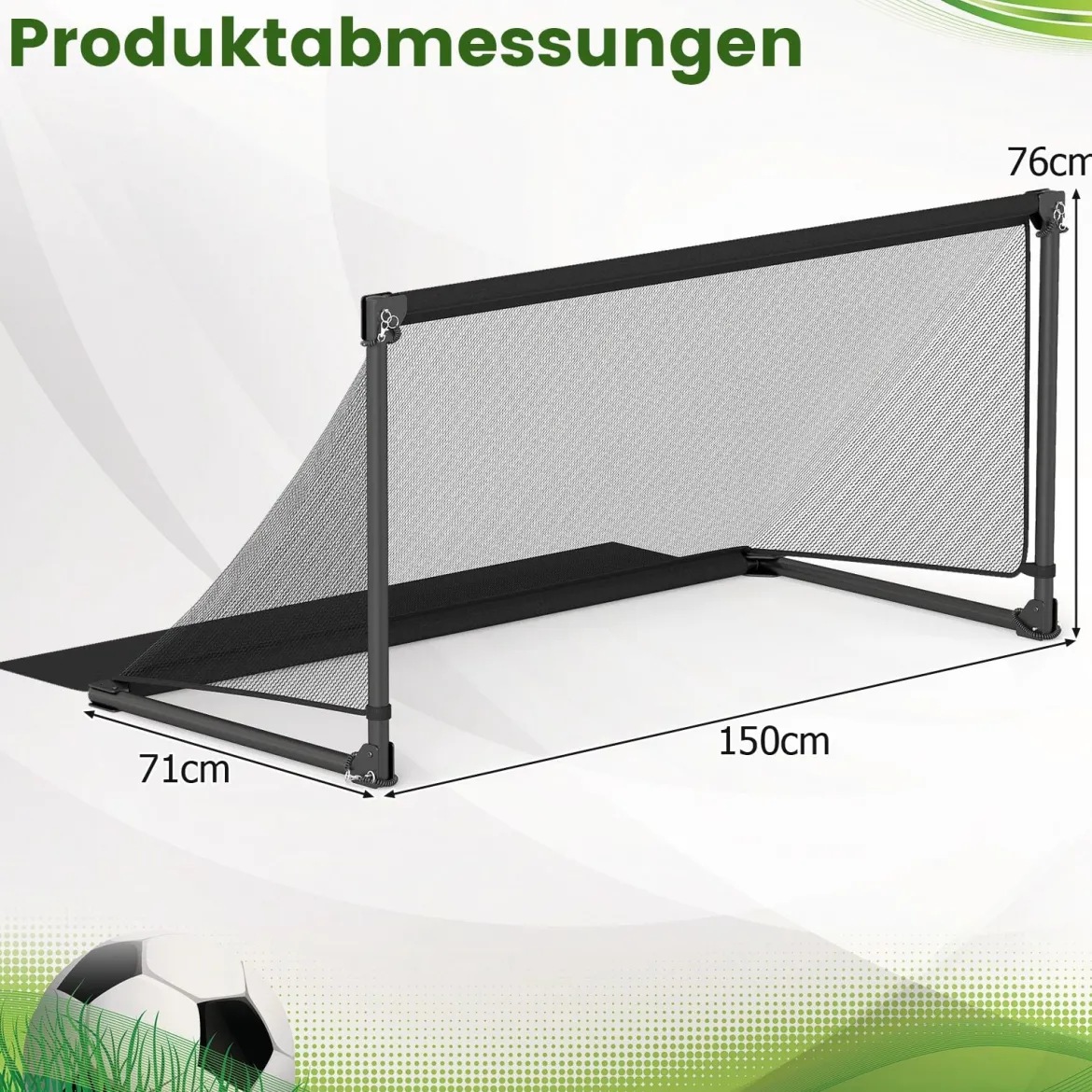 Faltbares Fußballtor 150x71x76cm Metallrahmen Wetterfestes PE Netz Erdspieße Einfach Montierbar für Outdoor Training Schwarz