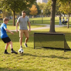Faltbares Fußballtor 150x71x76cm Metallrahmen Wetterfestes PE Netz Erdspieße Einfach Montierbar für Outdoor Training Schwarz