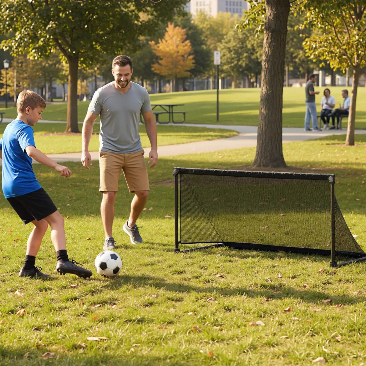Faltbares Fußballtor 150x71x76cm Metallrahmen Wetterfestes PE Netz Erdspieße Einfach Montierbar für Outdoor Training Schwarz