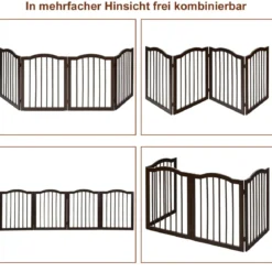 Faltbares Haustiertor aus Holz freistehende 4-Paneele-Barriere mit gewölbter Oberseite für Hunde Katzen braun