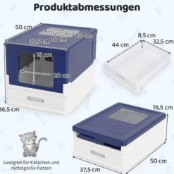 Faltbares Katzenklo mit Deckel & Ausziehbarem Tablett & Fronteinstieg Katzentoilette Blau