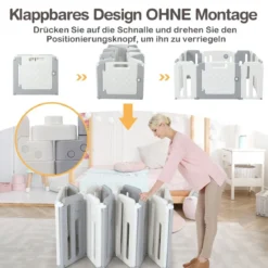 Faltbares Laufstall mit 14 Paneelen & Tür & Spielpaneel & Sicherheitsschloss & Whiteboard Weiß