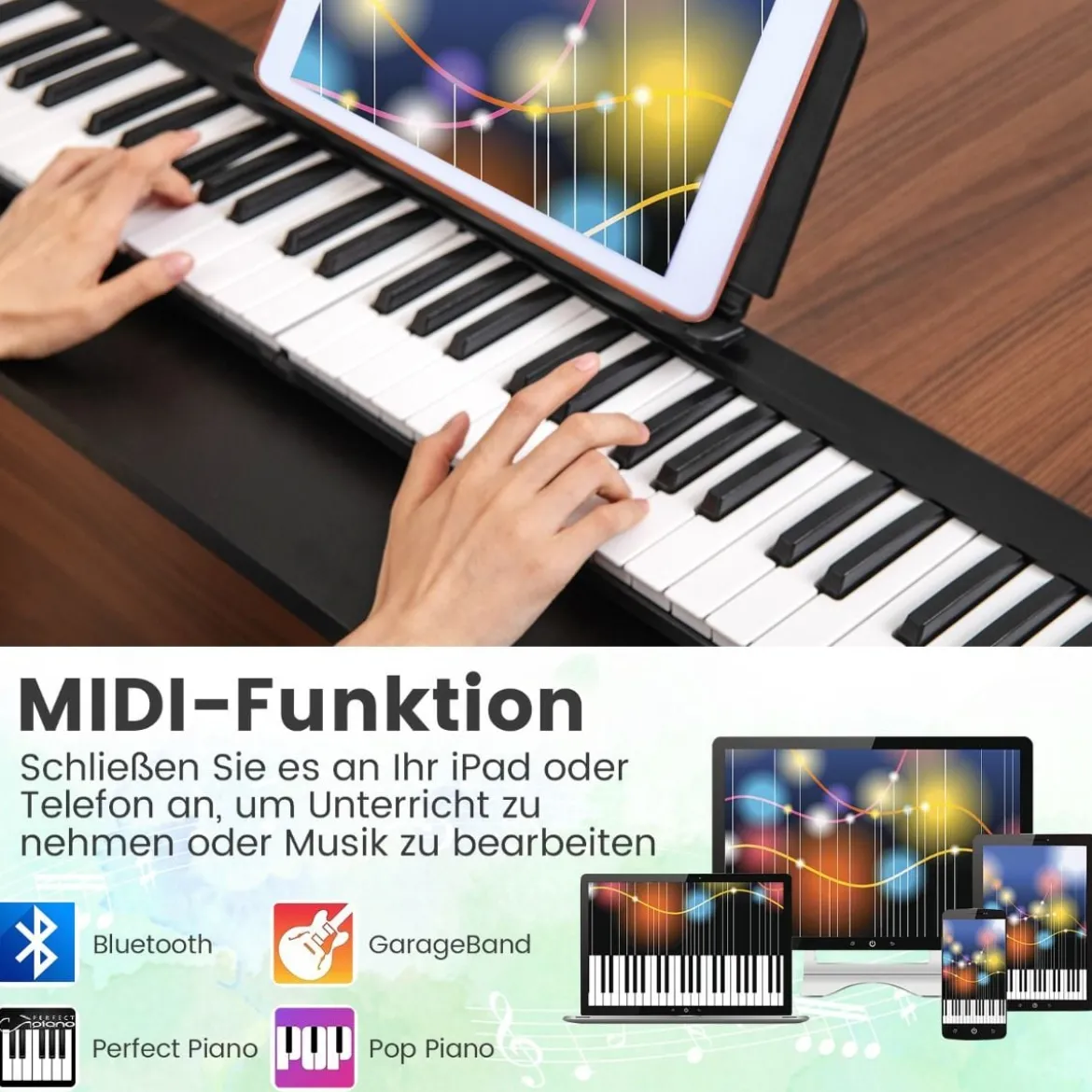 Faltbares 88-Tasten Digitalpiano Elektrisches Keyboard 137 x 16,5x 5 cm Schwarz + Weiß