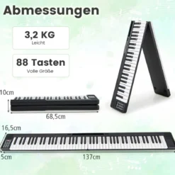 Faltbares 88-Tasten Digitalpiano Elektrisches Keyboard 137 x 16,5x 5 cm Schwarz + Weiß