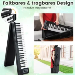 Faltbares 88-Tasten Digitalpiano Elektrisches Keyboard 137 x 16,5x 5 cm Schwarz + Weiß