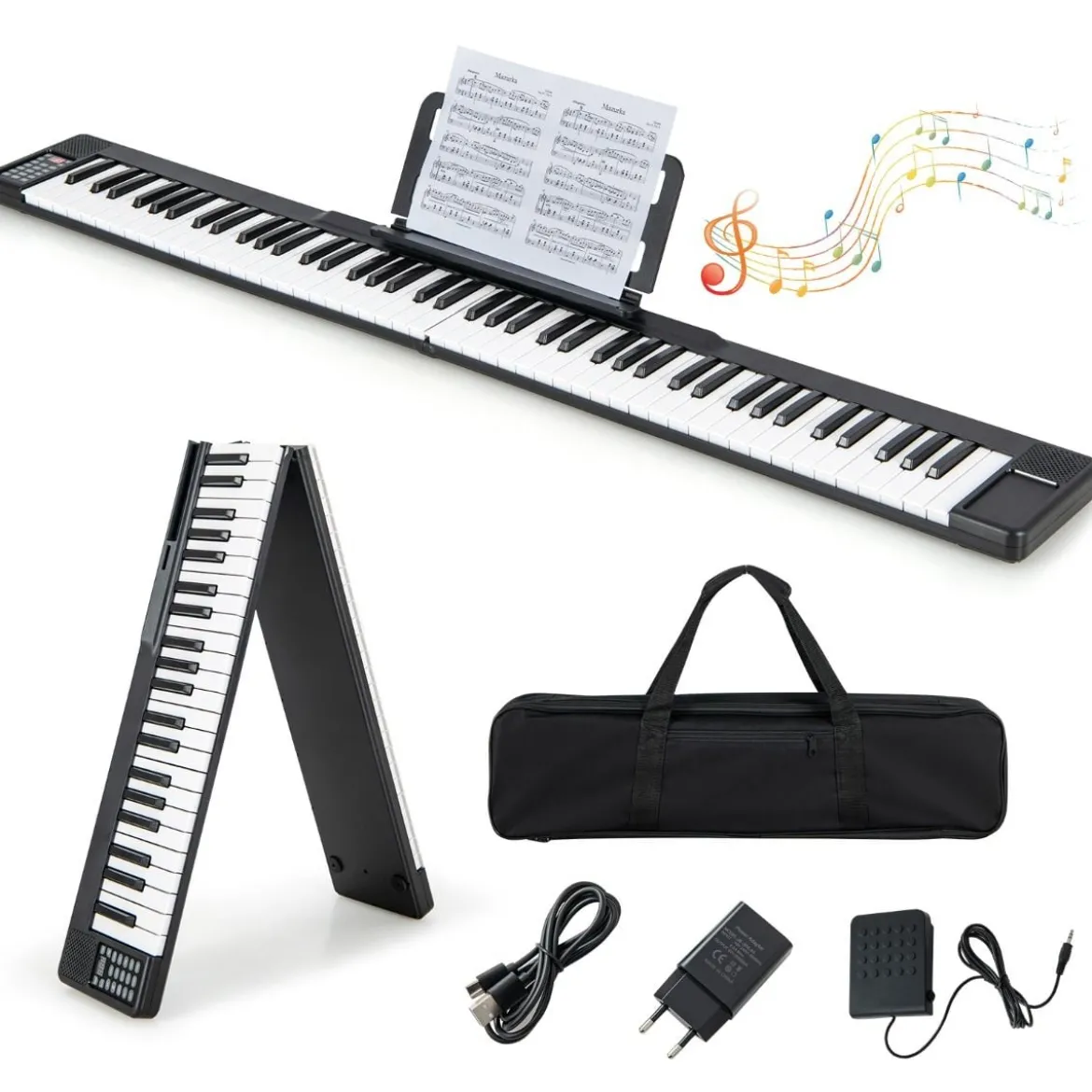 Faltbares 88-Tasten Digitalpiano Elektrisches Keyboard 137 x 16,5x 5 cm Schwarz + Weiß