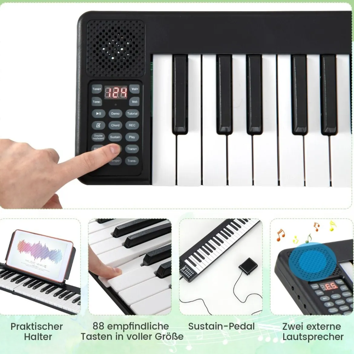 Faltbares 88-Tasten Digitalpiano Elektrisches Keyboard 137 x 16,5x 5 cm Schwarz + Weiß