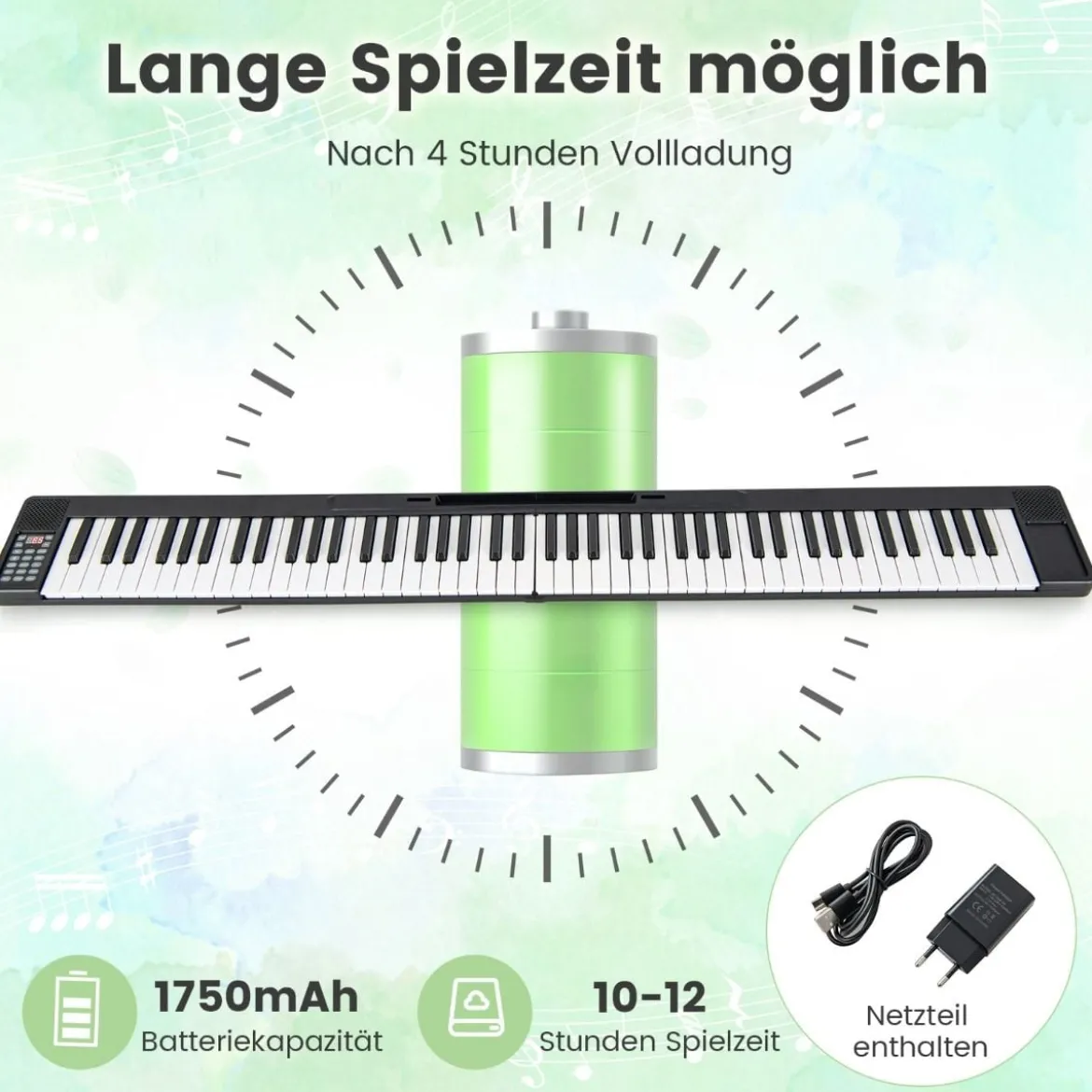 Faltbares 88-Tasten Digitalpiano Elektrisches Keyboard 137 x 16,5x 5 cm Schwarz + Weiß