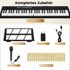 Faltbares 61-Tasten-Klavierkeyboard mit Split-Funktion & 3 Lernmodi & Mikrofon Keyboard