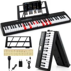 Faltbares 61-Tasten-Klavierkeyboard mit Split-Funktion & 3 Lernmodi & Mikrofon Keyboard