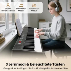 Faltbares 88-Tasten-Klavierkeyboard mit Split-Funktion & 3 Lernmodi Keyboard Schwarz