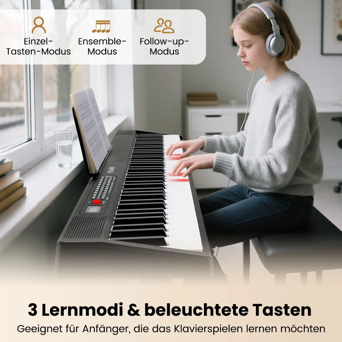 Faltbares 88-Tasten-Klavierkeyboard mit Split-Funktion & 3 Lernmodi Keyboard Schwarz